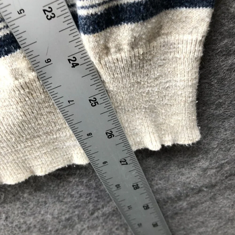 J. Crew Rugged Cotton‎ Striped Crewneck Sweater Mens L Beige Navy Textured
